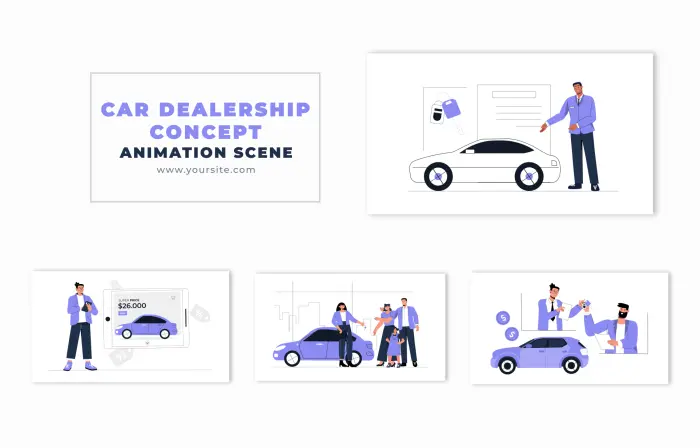 Car Dealership Concept Flat 2D Artwork Animation Scene